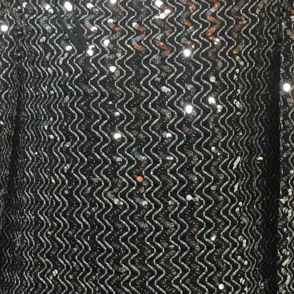 sequin top black silver appliqué long sleeve - Picture 2 of 5